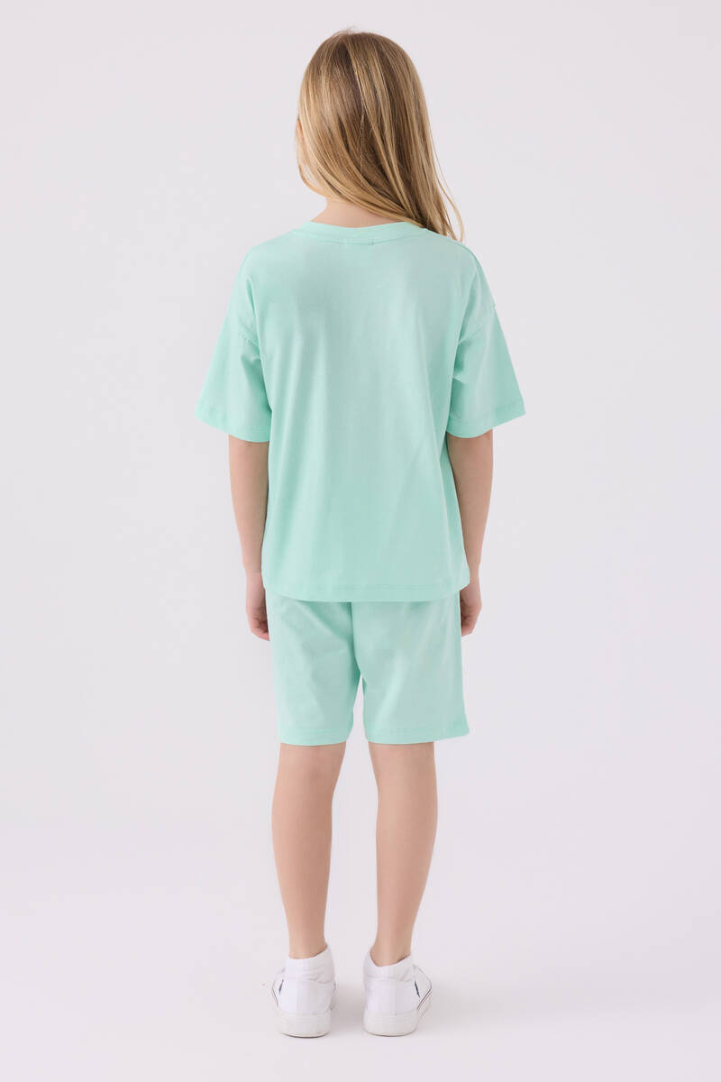 U.S. Polo Assn. Kız Çocuk Pamuklu Bisiklet Yaka Pigment Baskılı Yazlık Regular Fit Mavi Bermuda Takım US1849-C-V2 - 5