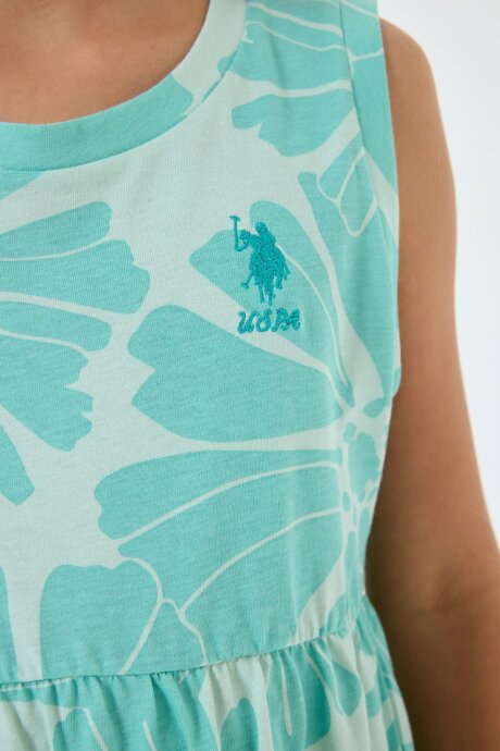 U.S. Polo Assn. Kız Çocuk %100 Pamuk Bisiklet Yaka Nakışlı Yazlık Relaxed Fit Yeşil Elbise US2508-C-V2 - 5