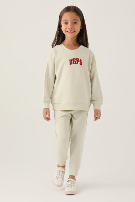 U.S. Polo Assn. Kız Çocuk Pamuklu Bisiklet Yaka Pigment Baskılı Kışlık Regular Fit Bej Eşofman Takımı US1667-C-V1 - 2