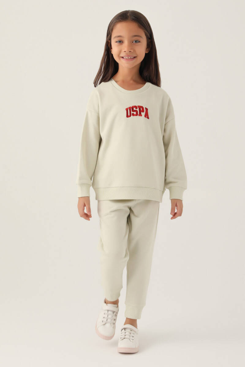 U.S. Polo Assn. Kız Çocuk Pamuklu Bisiklet Yaka Pigment Baskılı Kışlık Regular Fit Bej Eşofman Takımı US1667-C-V1 - 2