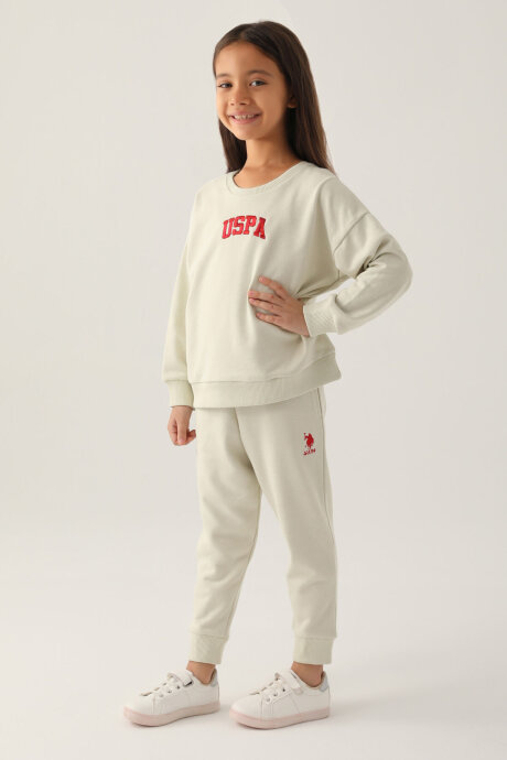 U.S. Polo Assn. Kız Çocuk Pamuklu Bisiklet Yaka Pigment Baskılı Kışlık Regular Fit Bej Eşofman Takımı US1667-C-V1 - 3