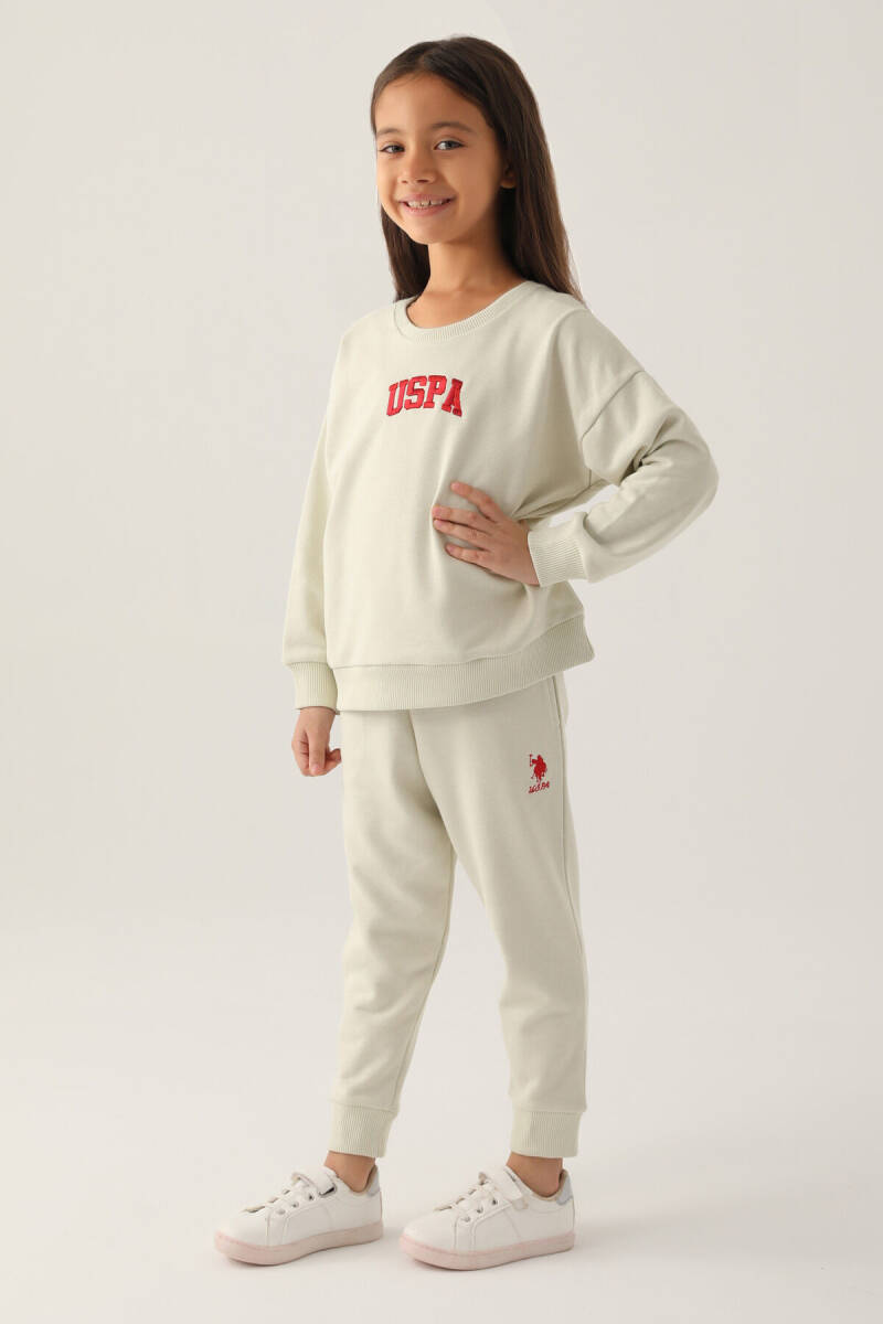 U.S. Polo Assn. Kız Çocuk Pamuklu Bisiklet Yaka Pigment Baskılı Kışlık Regular Fit Bej Eşofman Takımı US1667-C-V1 - 3