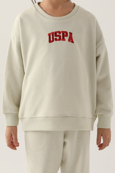 U.S. Polo Assn. Kız Çocuk Pamuklu Bisiklet Yaka Pigment Baskılı Kışlık Regular Fit Bej Eşofman Takımı US1667-C-V1 - 4