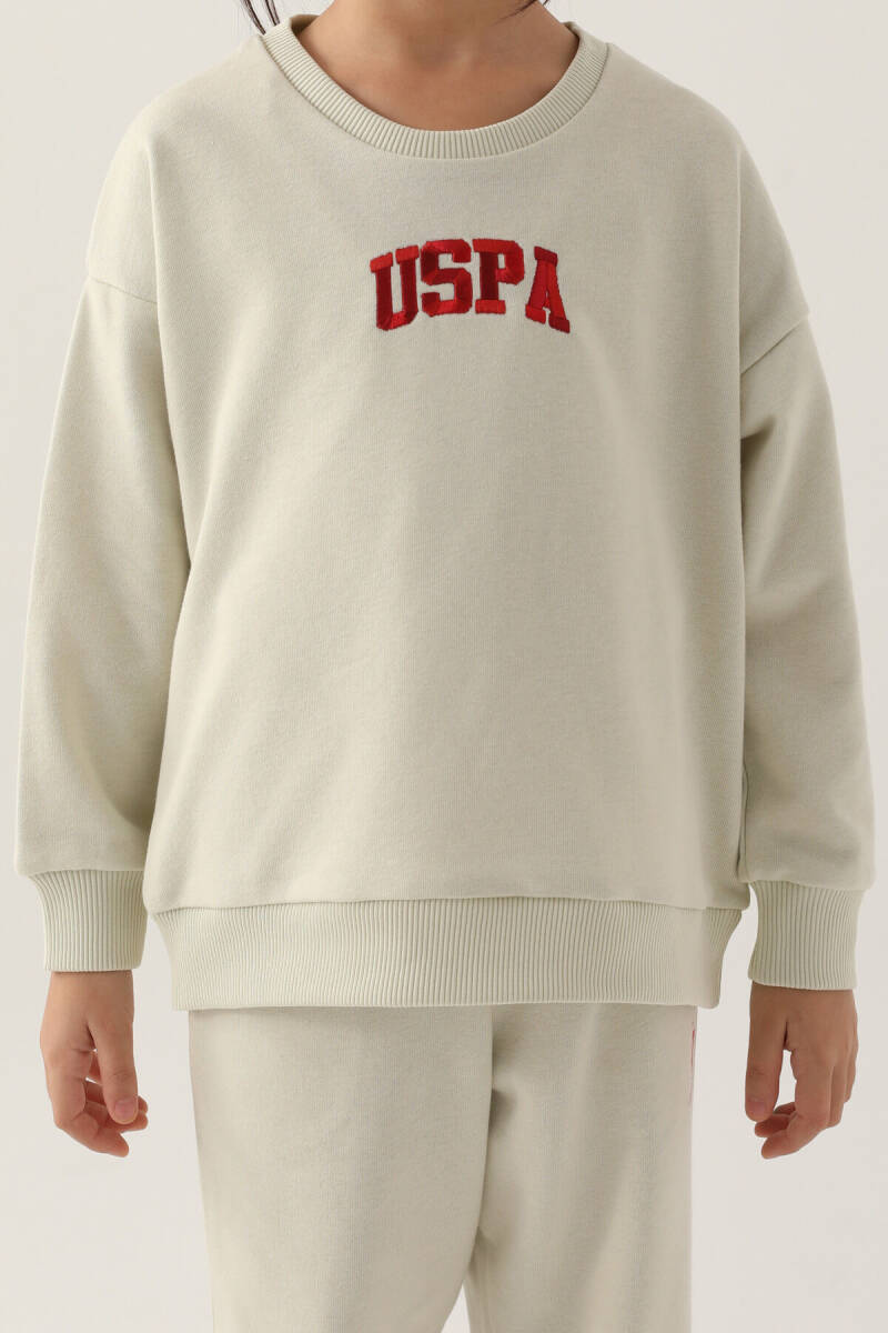 U.S. Polo Assn. Kız Çocuk Pamuklu Bisiklet Yaka Pigment Baskılı Kışlık Regular Fit Bej Eşofman Takımı US1667-C-V1 - 4