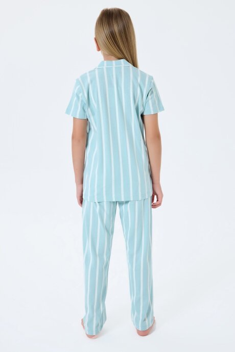 U.S. Polo Assn. Kız Çocuk %100 Pamuk Gömlek Yaka Nakışlı Yazlık Relaxed Fit Yeşil Pijama Takımı US2533-C-V2 - 4