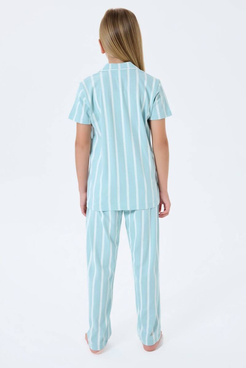 U.S. Polo Assn. Kız Çocuk %100 Pamuk Gömlek Yaka Nakışlı Yazlık Relaxed Fit Yeşil Pijama Takımı US2533-C-V2 - 4