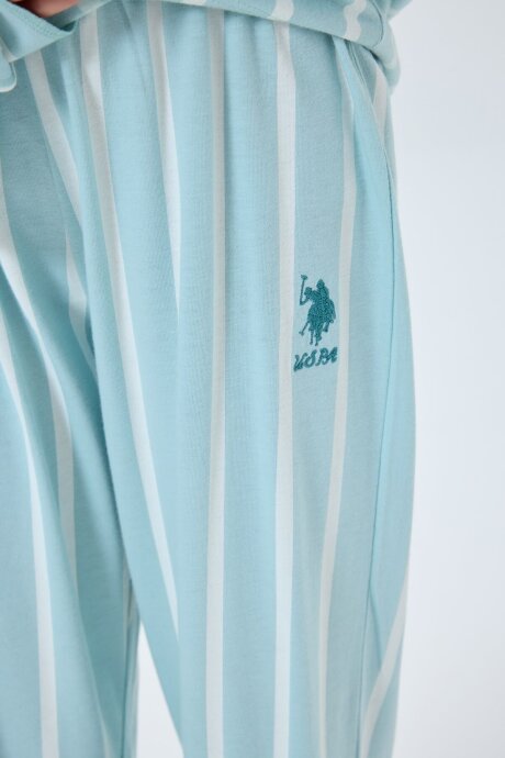 U.S. Polo Assn. Kız Çocuk %100 Pamuk Gömlek Yaka Nakışlı Yazlık Relaxed Fit Yeşil Pijama Takımı US2533-C-V2 - 5