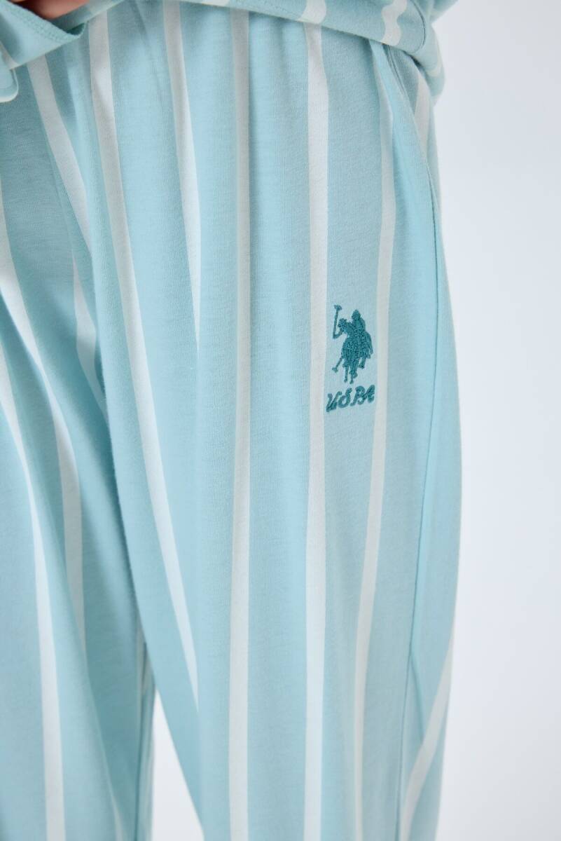 U.S. Polo Assn. Kız Çocuk %100 Pamuk Gömlek Yaka Nakışlı Yazlık Relaxed Fit Yeşil Pijama Takımı US2533-C-V2 - 5