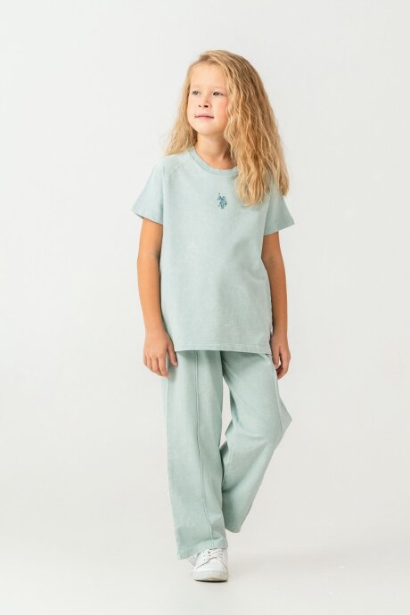 U.S. Polo Assn. Kız Çocuk Bisiklet Yaka Nakışlı Yazlık Regular Fit Yeşil Pijama Takımı US2529-C-V3