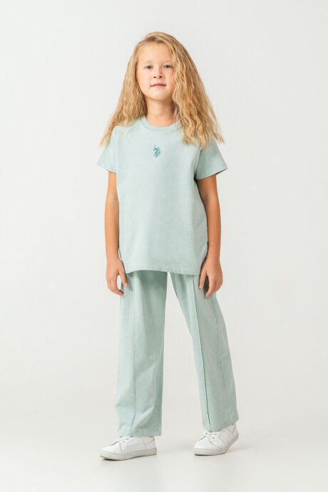 U.S. Polo Assn. Kız Çocuk Bisiklet Yaka Nakışlı Yazlık Regular Fit Yeşil Pijama Takımı US2529-C-V3 (1)