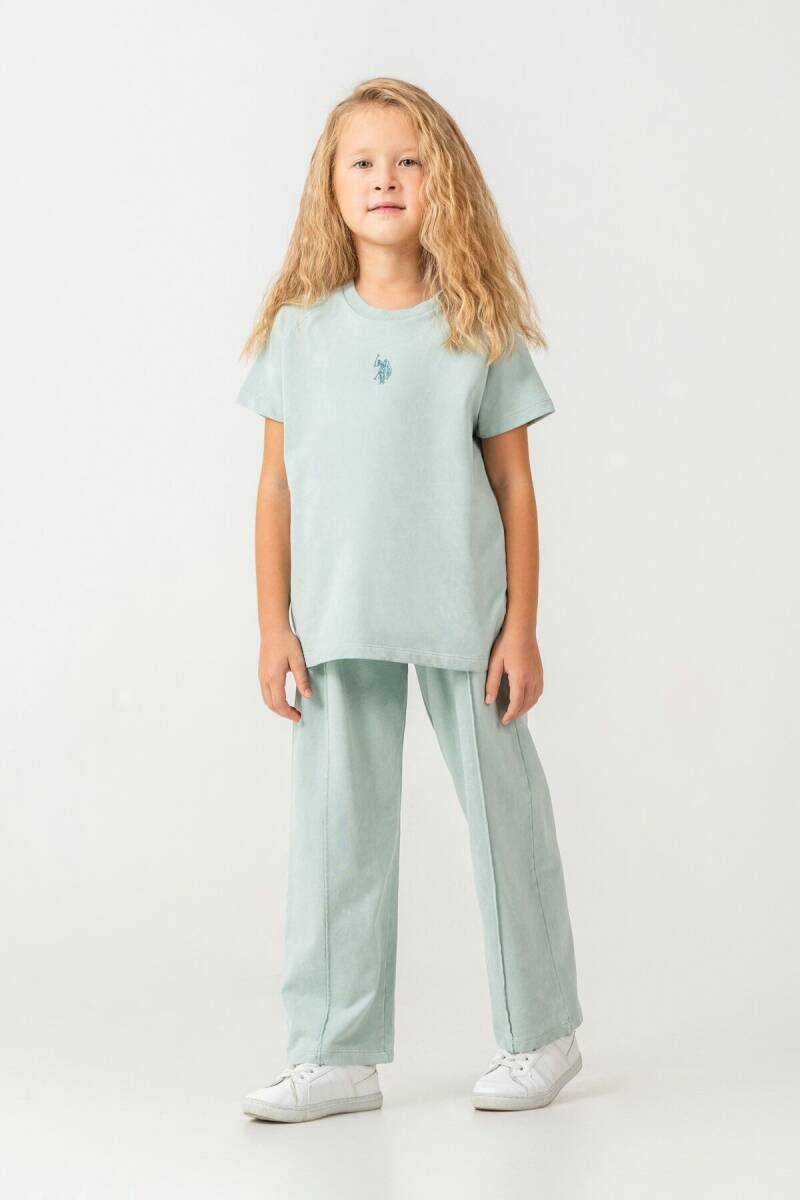 U.S. Polo Assn. Kız Çocuk %100 Pamuk Bisiklet Yaka Nakışlı Yazlık Regular Fit Yeşil Pijama Takımı US2529-C-V3 - 2