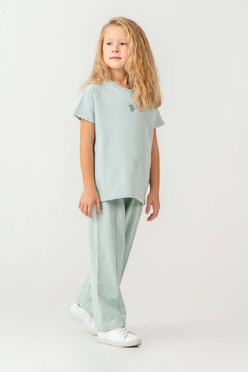 U.S. Polo Assn. Kız Çocuk %100 Pamuk Bisiklet Yaka Nakışlı Yazlık Regular Fit Yeşil Pijama Takımı US2529-C-V3 - 5