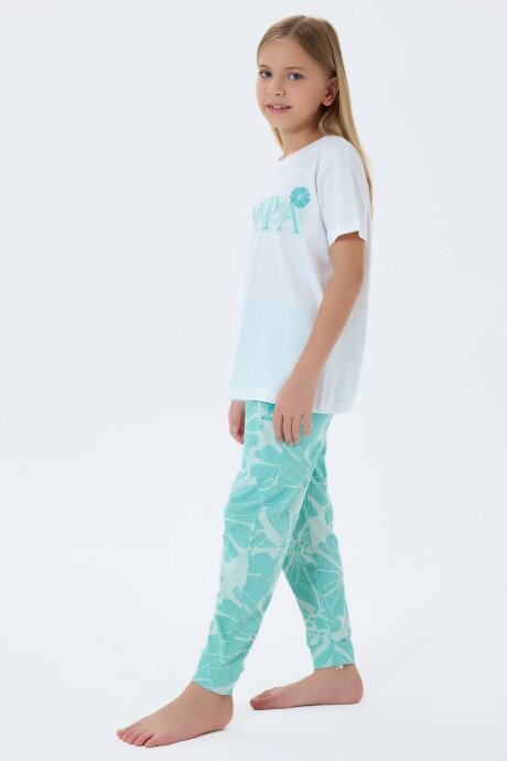U.S. Polo Assn. Kız Çocuk Bisiklet Yaka Nakışlı Yazlık Regular Fit Yeşil Pijama Takımı US2506-C-V2 (1)