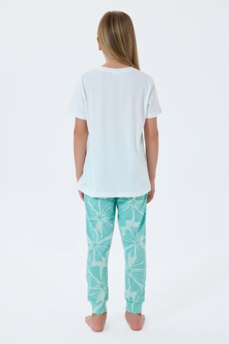 U.S. Polo Assn. Kız Çocuk %100 Pamuk Bisiklet Yaka Nakışlı Yazlık Regular Fit Yeşil Pijama Takımı US2506-C-V2 - 4