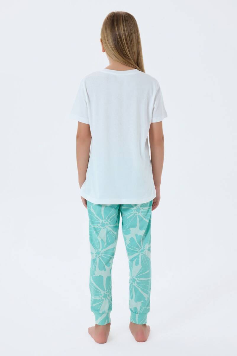 U.S. Polo Assn. Kız Çocuk %100 Pamuk Bisiklet Yaka Nakışlı Yazlık Regular Fit Yeşil Pijama Takımı US2506-C-V2 - 4