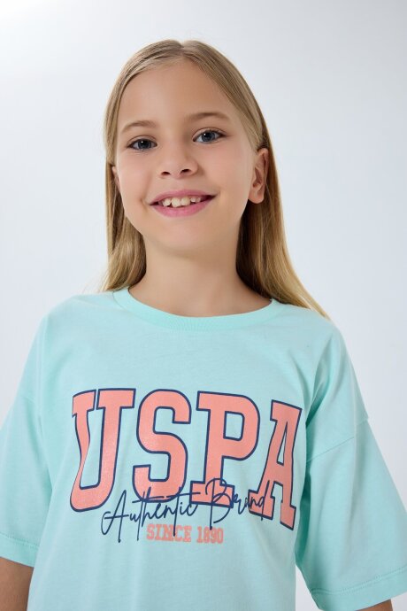 U.S. Polo Assn. Kız Çocuk Bisiklet Yaka Nakışlı Yazlık Regular Fit Yeşil Şort Takım US2521-C-V2 (1)