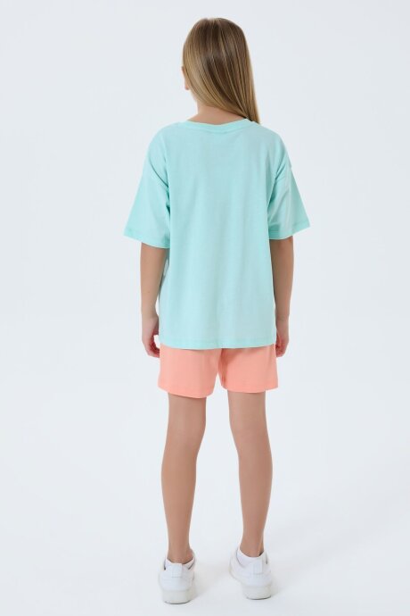 U.S. Polo Assn. Kız Çocuk %100 Pamuk Bisiklet Yaka Nakışlı Yazlık Regular Fit Yeşil Şort Takım US2521-C-V2 - 4