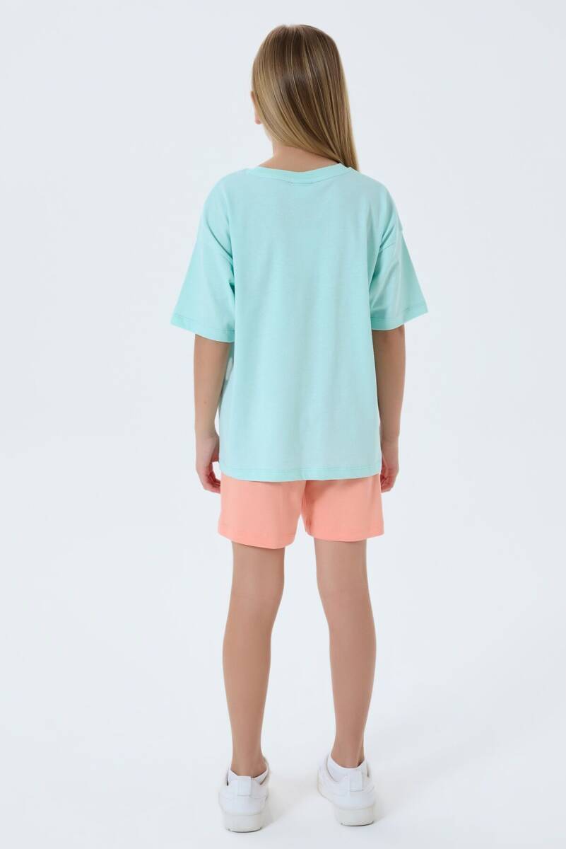 U.S. Polo Assn. Kız Çocuk %100 Pamuk Bisiklet Yaka Nakışlı Yazlık Regular Fit Yeşil Şort Takım US2521-C-V2 - 4