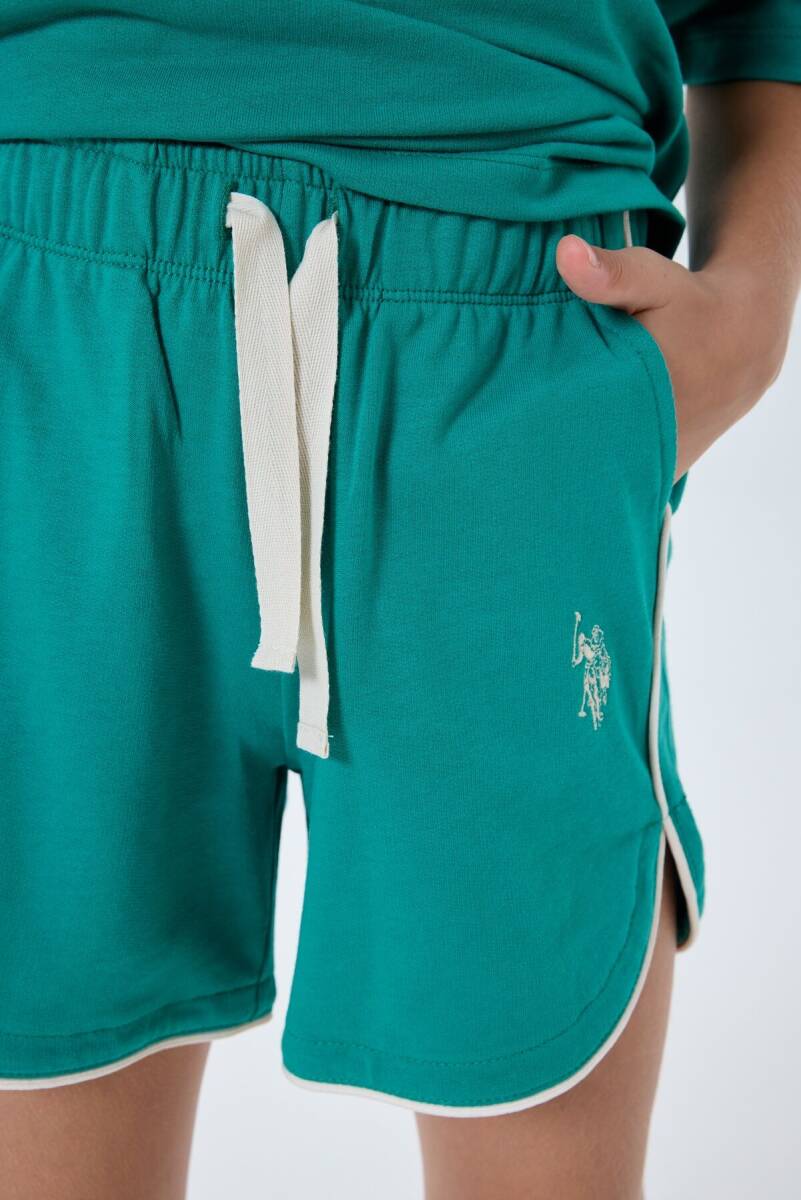 U.S. Polo Assn. Kız Çocuk %100 Pamuk Bisiklet Yaka Nakışlı Yazlık Regular Fit Yeşil Şort Takım US2524-C-V2 - 3