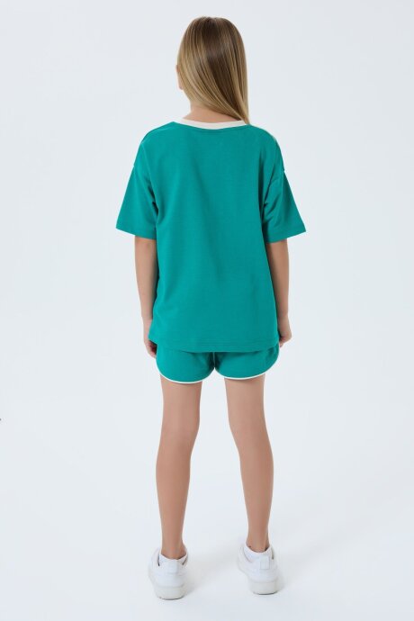 U.S. Polo Assn. Kız Çocuk %100 Pamuk Bisiklet Yaka Nakışlı Yazlık Regular Fit Yeşil Şort Takım US2524-C-V2 - 4