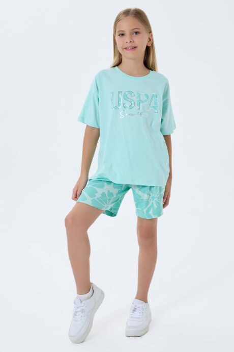 U.S. Polo Assn. Kız Çocuk Bisiklet Yaka Nakışlı Yazlık Regular Fit Yeşil Şort Takım US2507-C-V2 (1)