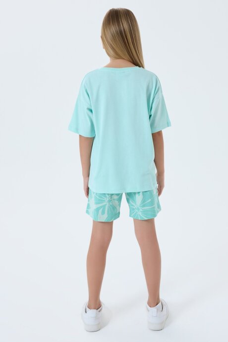 U.S. Polo Assn. Kız Çocuk %100 Pamuk Bisiklet Yaka Nakışlı Yazlık Regular Fit Yeşil Şort Takım US2507-C-V2 - 4