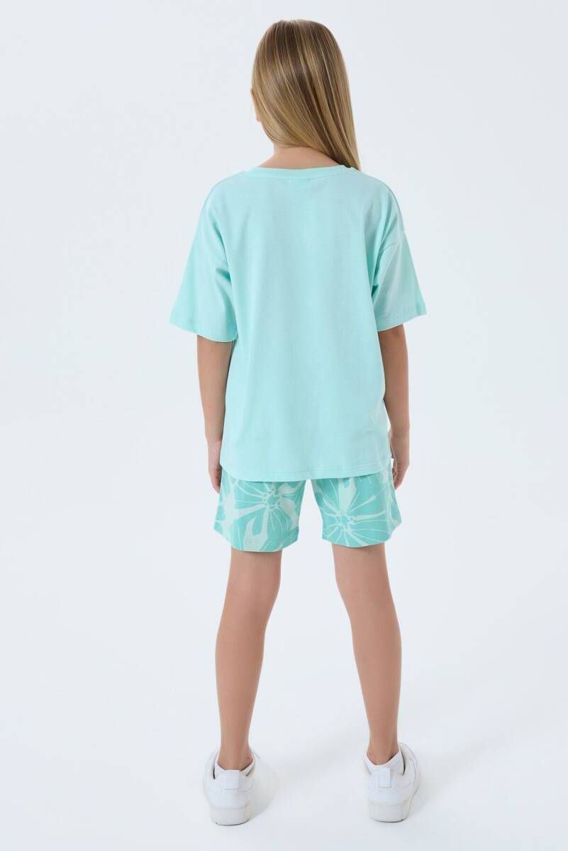 U.S. Polo Assn. Kız Çocuk %100 Pamuk Bisiklet Yaka Nakışlı Yazlık Regular Fit Yeşil Şort Takım US2507-C-V2 - 4
