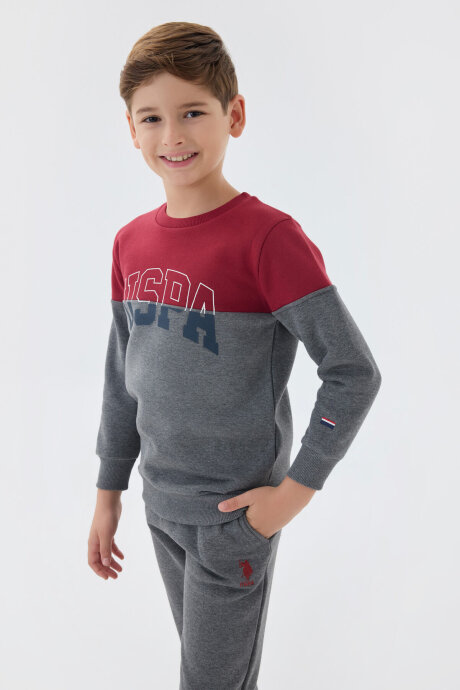 U.S. Polo Assn. Erkek Çocuk Pamuklu Bisiklet Yaka Empirme Baskılı Kışlık Regular Fit Bordo Eşofman Takımı US1139-C-V1 - 6