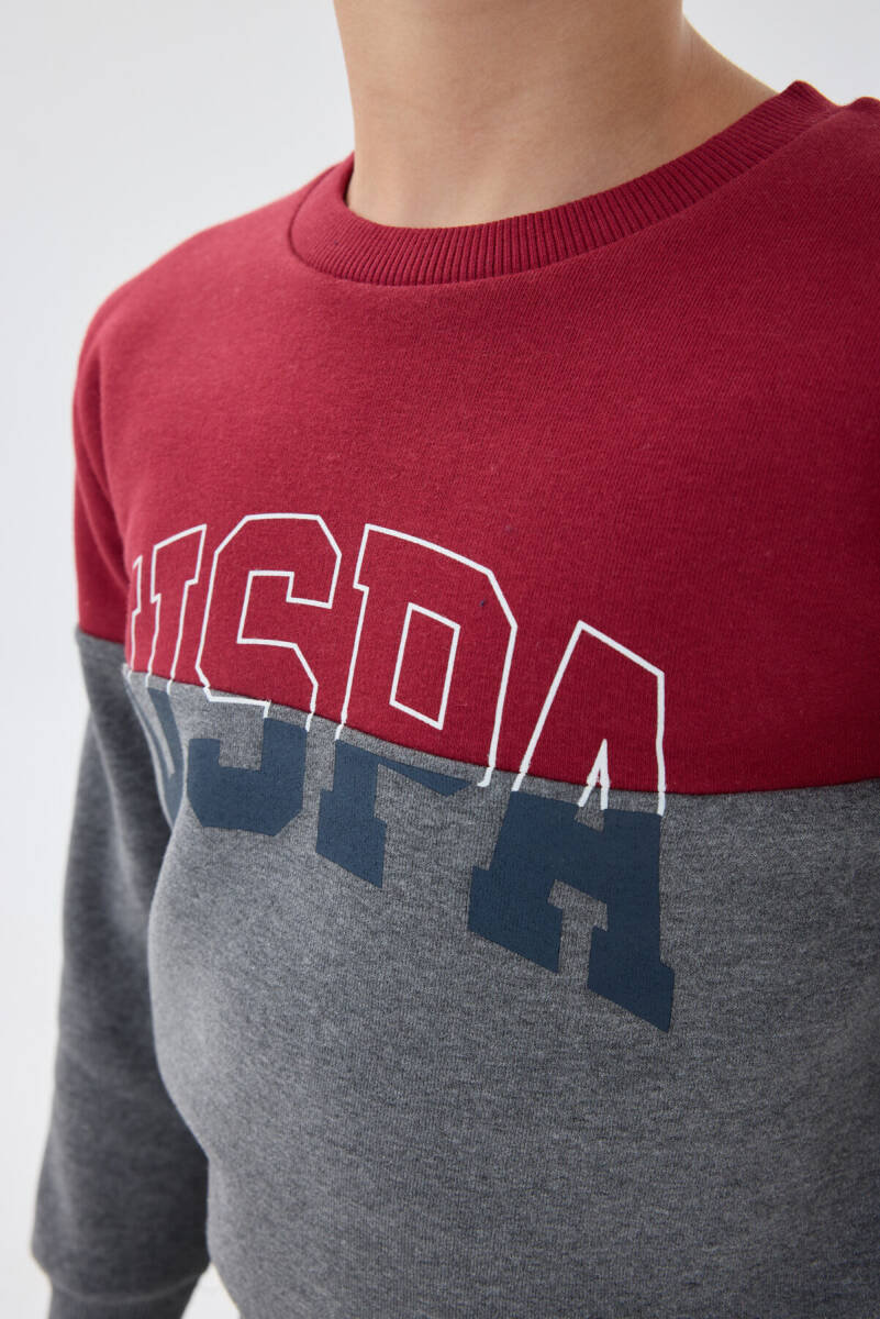 U.S. Polo Assn. Erkek Çocuk Pamuklu Bisiklet Yaka Empirme Baskılı Kışlık Regular Fit Bordo Eşofman Takımı US1139-C-V1 - 3