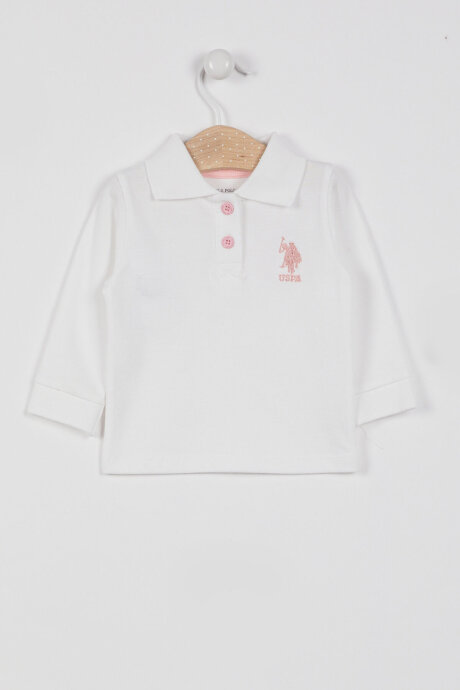 U.S. Polo Assn. Kız Bebek Polo Yaka Baskısız Kışlık Regular Fit Krem T-Shirt USB994-B-V7