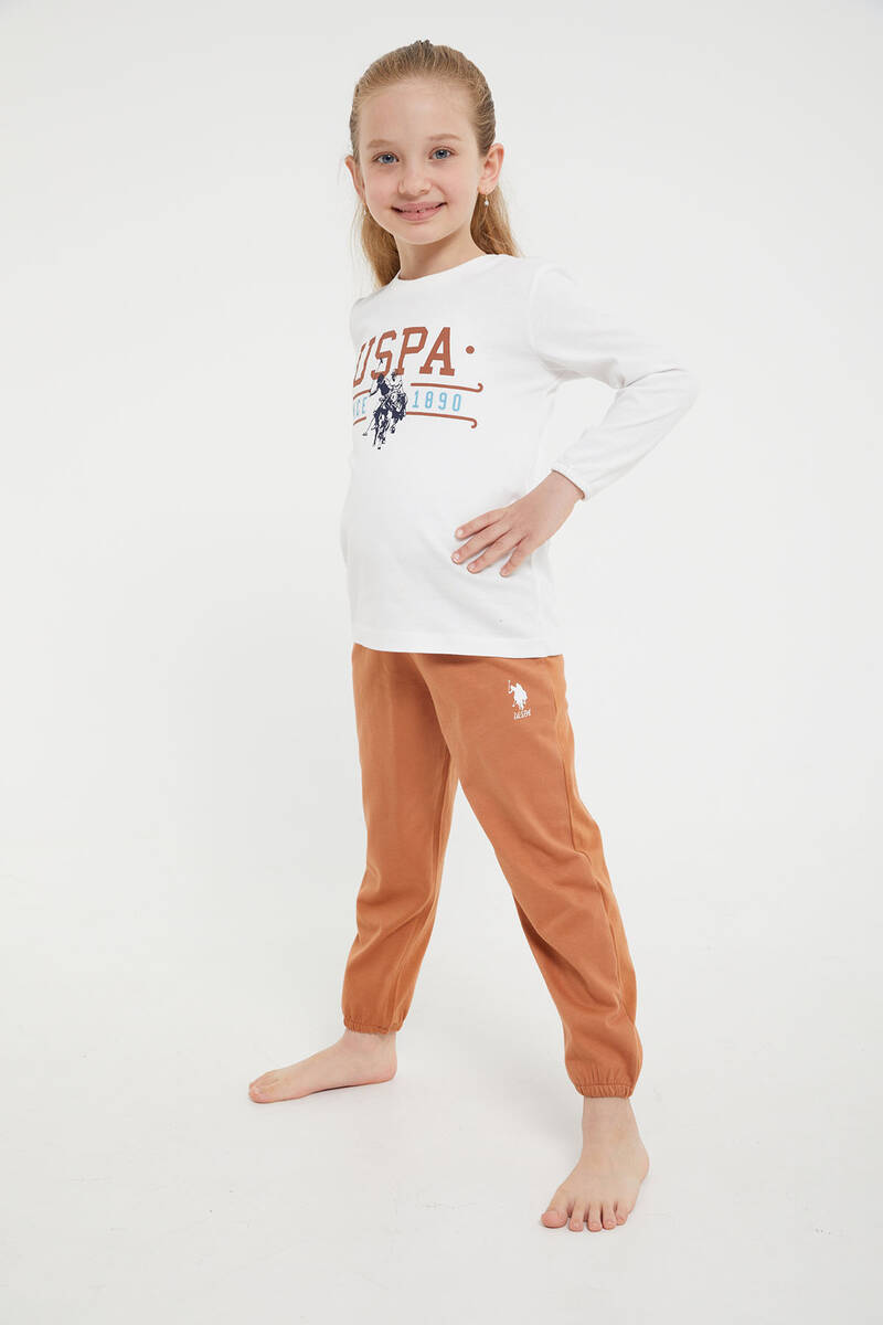 U.S. Polo Assn Lisanslı Classic Krem Kız Çocuk Uzun Kol Pijama Takım