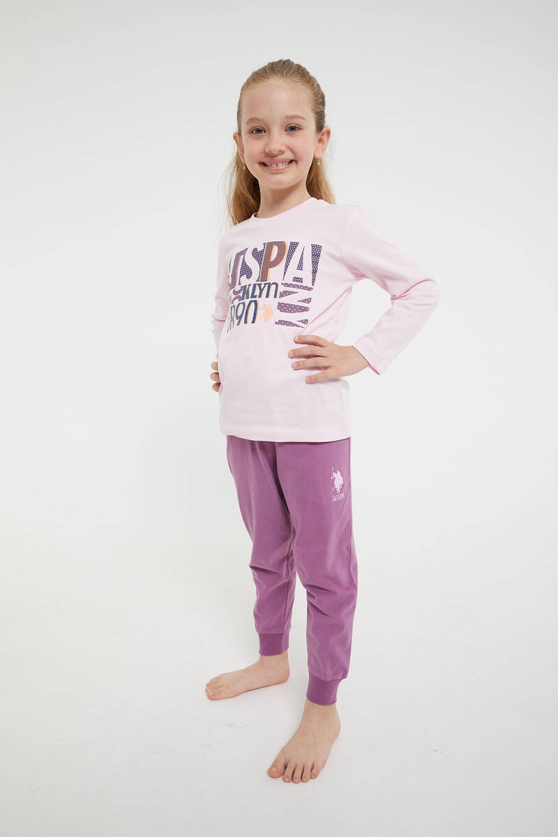 U.S. Polo Assn Lisanslı Classic Pembe Kız Çocuk Uzun Kol Pijama Takım