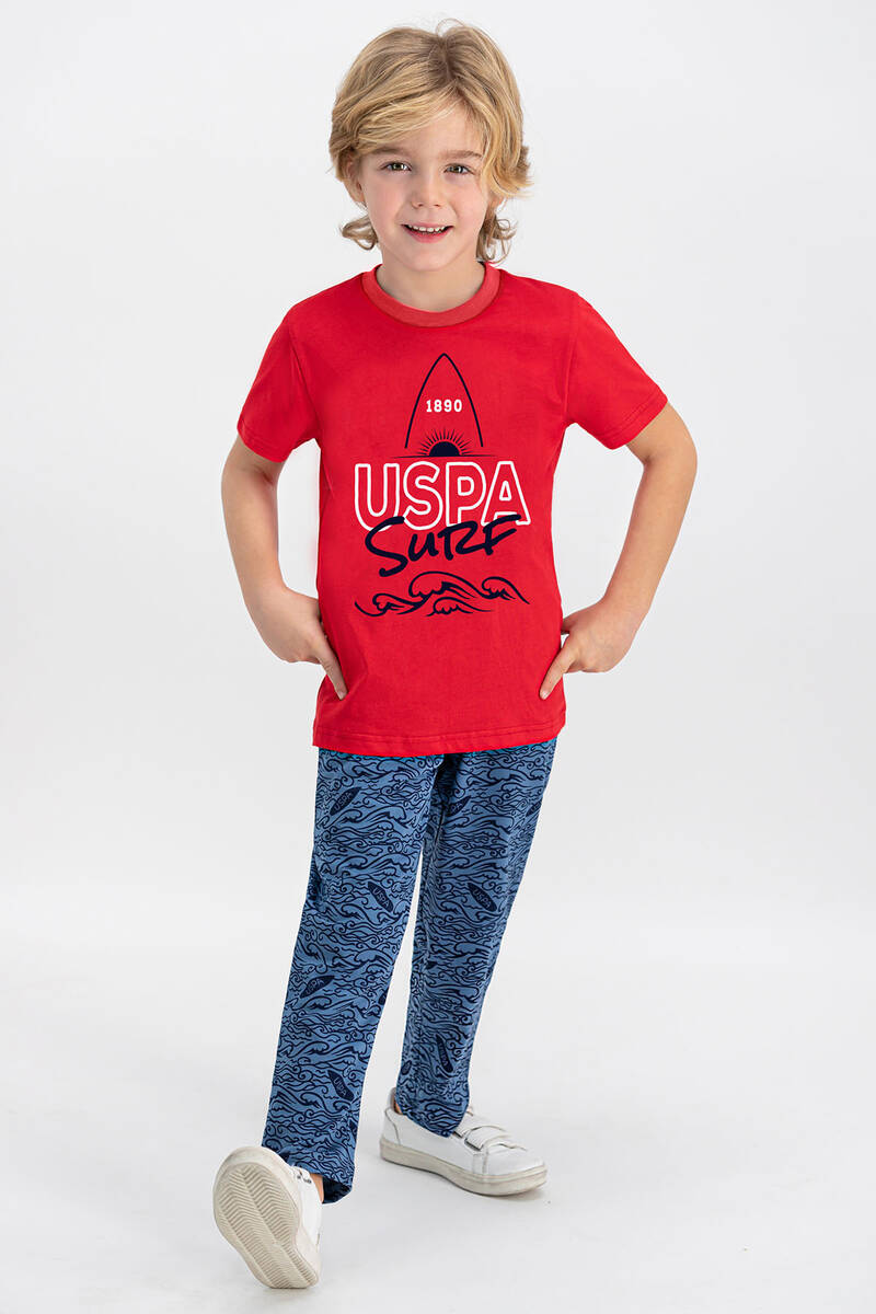 U.S. Polo Assn - U.S. Polo Assn Lisanslı California Kırmızı Genç Erkek Kısa Kol Pijama Takımı