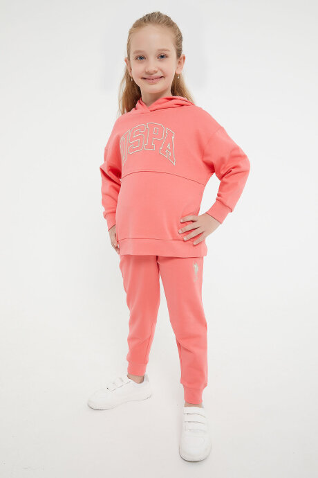 U.S. Polo Assn. Kız Çocuk Kapüşonlu Nakışlı Kışlık Regular Fit Pembe Eşofman Takımı US1205-C-V1