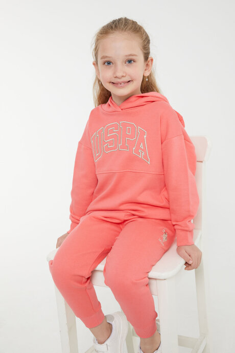 U.S. Polo Assn. Kız Çocuk Pamuklu Kapüşonlu Nakışlı Kışlık Regular Fit Pembe Eşofman Takımı US1205-C-V1 (1)