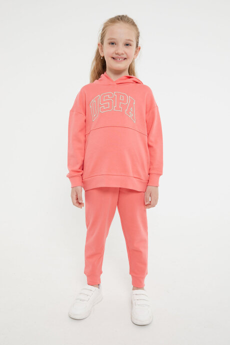 U.S. Polo Assn. Kız Çocuk Pamuklu Kapüşonlu Nakışlı Kışlık Regular Fit Pembe Eşofman Takımı US1205-C-V1 - 3