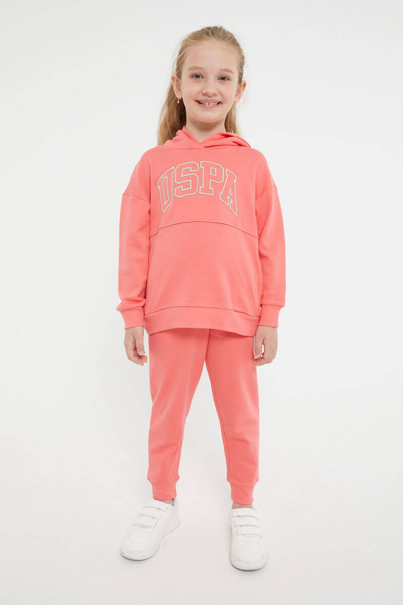 U.S. Polo Assn. Kız Çocuk Pamuklu Kapüşonlu Nakışlı Kışlık Regular Fit Pembe Eşofman Takımı US1205-C-V1 - 3