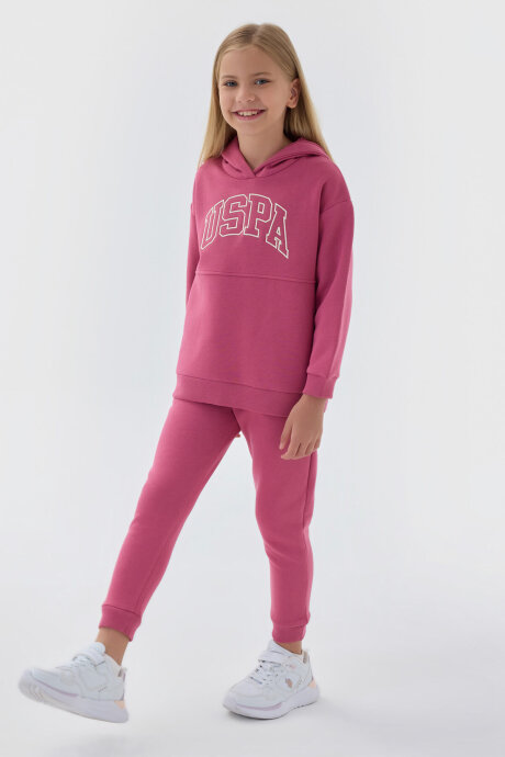 U.S. Polo Assn. Kız Çocuk Kapüşonlu Nakışlı Kışlık Regular Fit Bordo Eşofman Takımı US1205-C-V3