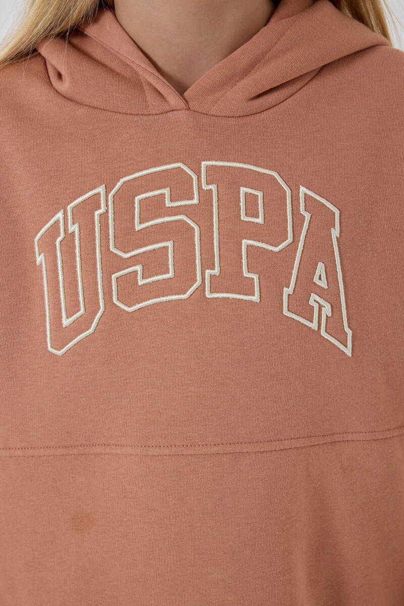 U.S. Polo Assn. Kız Çocuk Pamuklu Kapüşonlu Nakışlı Kışlık Regular Fit Bordo Eşofman Takımı US1205-C-V6 - 3
