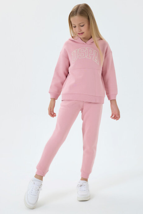 U.S. Polo Assn. Kız Çocuk Kapüşonlu Nakışlı Kışlık Regular Fit Pembe Eşofman Takımı US1205-C-V2