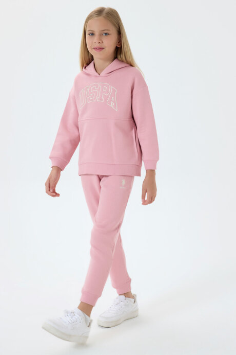 U.S. Polo Assn. Kız Çocuk Pamuklu Kapüşonlu Nakışlı Kışlık Regular Fit Pembe Eşofman Takımı US1205-C-V2 (1)
