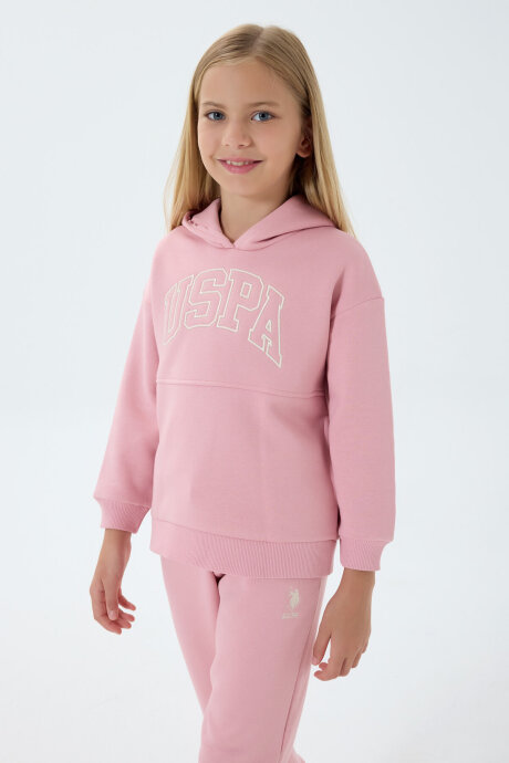 U.S. Polo Assn. Kız Çocuk Pamuklu Kapüşonlu Nakışlı Kışlık Regular Fit Pembe Eşofman Takımı US1205-C-V2 - 3