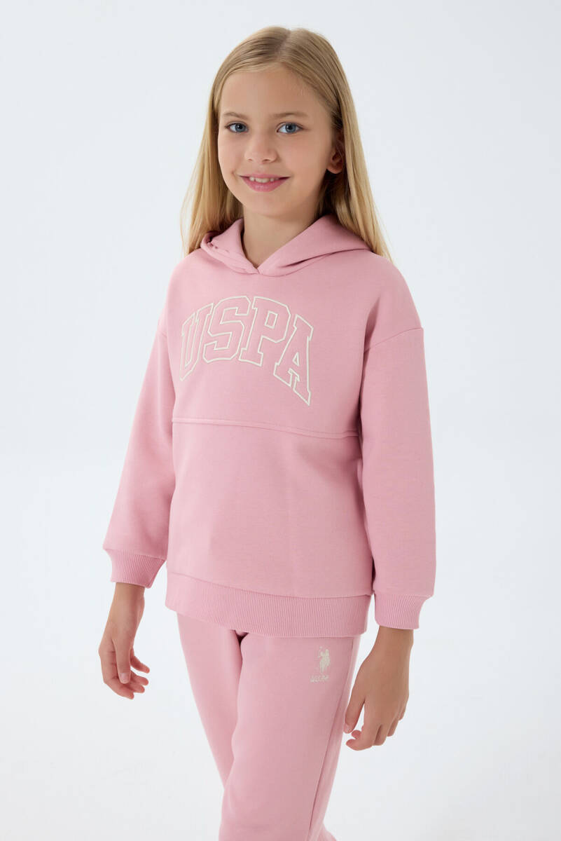 U.S. Polo Assn. Kız Çocuk Pamuklu Kapüşonlu Nakışlı Kışlık Regular Fit Pembe Eşofman Takımı US1205-C-V2 - 3