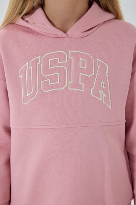 U.S. Polo Assn. Kız Çocuk Pamuklu Kapüşonlu Nakışlı Kışlık Regular Fit Pembe Eşofman Takımı US1205-C-V2 - 4