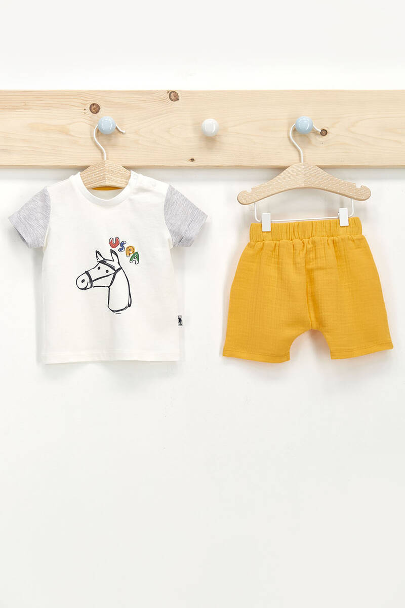 U.S. Polo Assn Bebek - U.S. Polo Assn Lisanslı Krem Hardal Erkek Bebek T-Shirt Takım