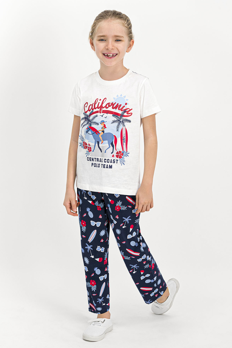 U.S. Polo Assn Lisanslı Krem Kısa Kollu Kız Çocuk Pijama Takımı