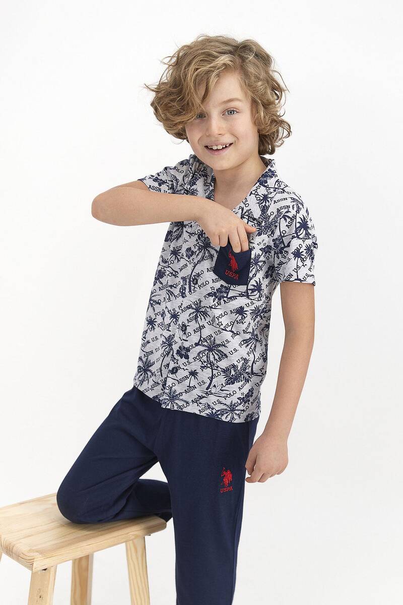 U.S. Polo Assn - U.S. Polo Assn Lisanslı Palm Karmelanj Genç Erkek Gömlek Pijama (1)
