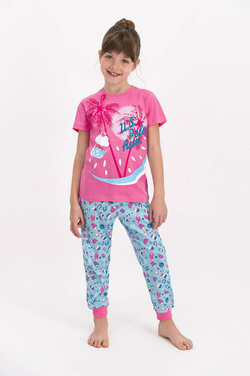 U.S. Polo Assn Lisanslı Pembe Kız Çocuk Kısa Kol Pijama Takımı
