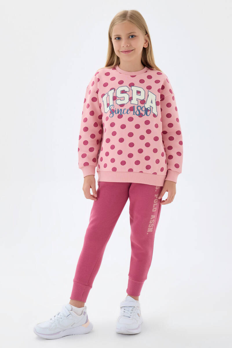 U.S. Polo Assn. Kız Çocuk Pamuklu Bisiklet Yaka Allover Baskılı Kışlık Regular Fit Pembe Eşofman Takımı US1230-C-V1 - 2