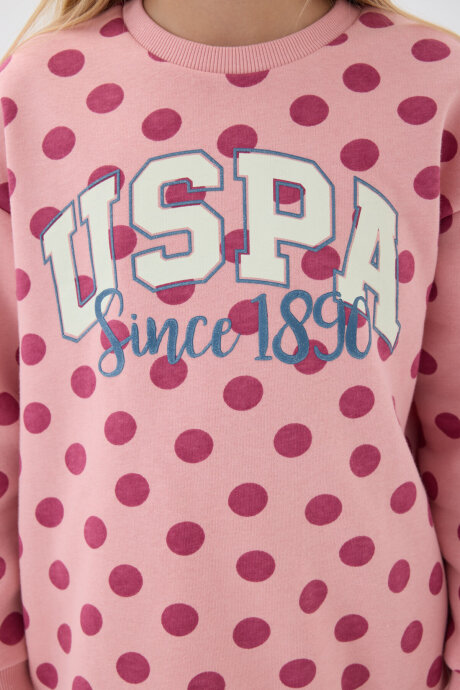 U.S. Polo Assn. Kız Çocuk Pamuklu Bisiklet Yaka Allover Baskılı Kışlık Regular Fit Pembe Eşofman Takımı US1230-C-V1 - 3